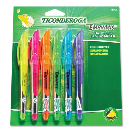 Ticonderoga Emphasis Pocket Style Highlighters, Chisel Tip, Assorted Colors, PK6 48008